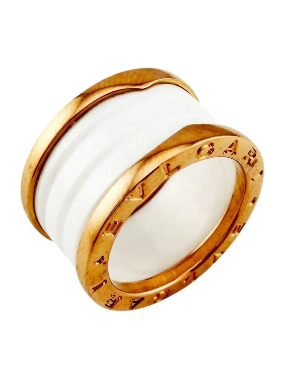 Bvlgari B.Zero1 B.Zero1 Band White Ceramic Ring Gold 18k Pink